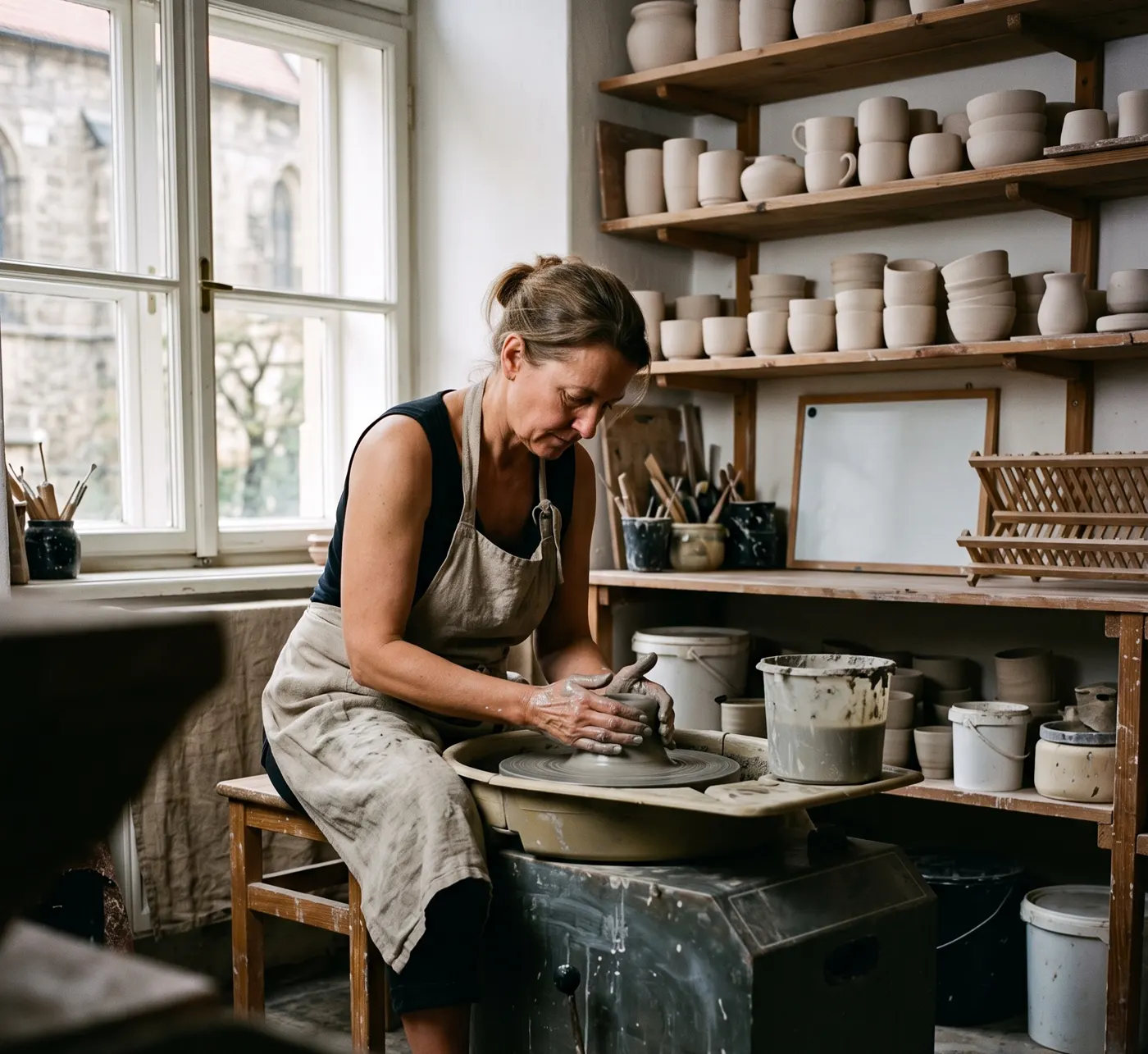 Pottery workshop: a maker at the potter’s wheel