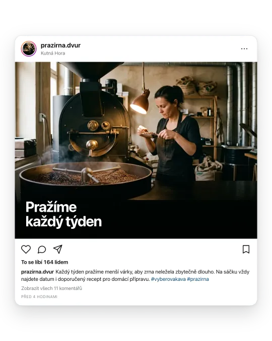Przykładowy post palarni z nagłówkiem Palimy co tydzień