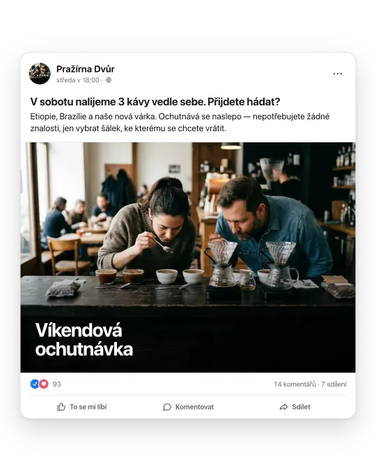Przykładowy post palarni na Facebooku z nagłówkiem Weekendowa degustacja